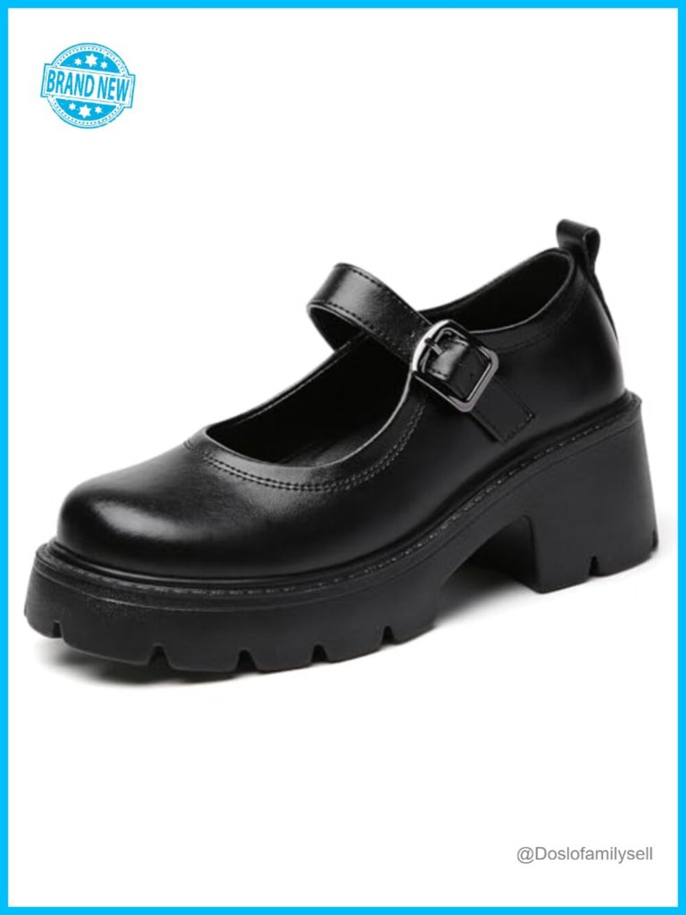 Platform Mary Jane Pumps with Chunky Heel and Buckle Strap